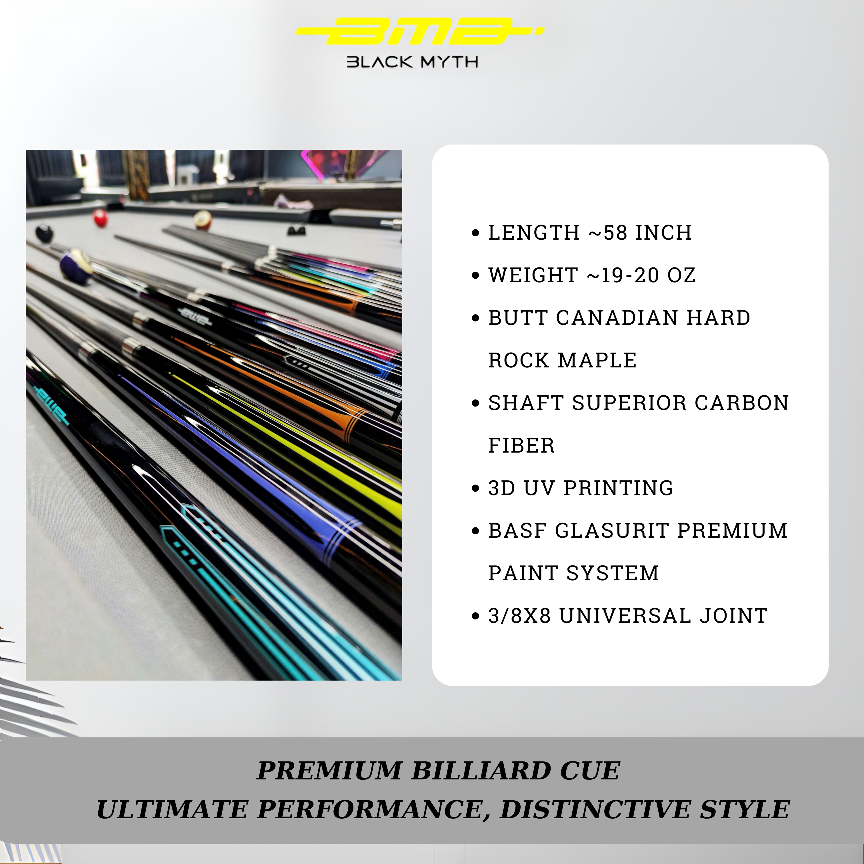 BMB Carbon Fibre Pool Cue Pearl White 58" - Professional Club