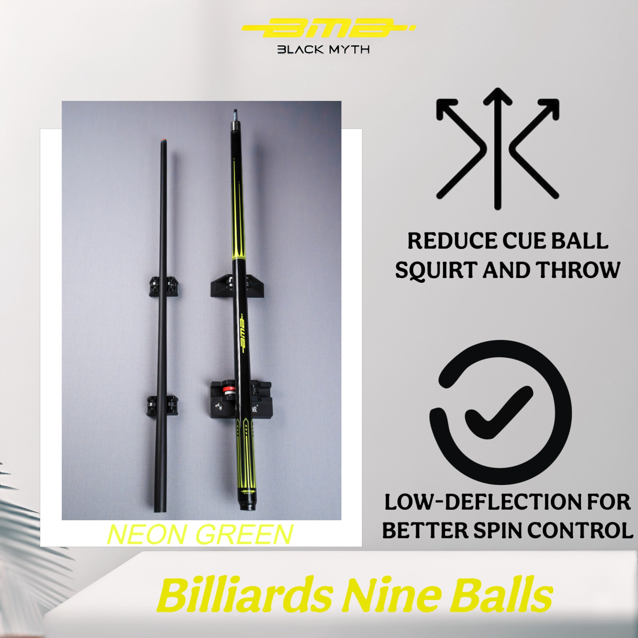 BMB Carbon Fibre Pool Cue Neon Green 58" - Professional Club