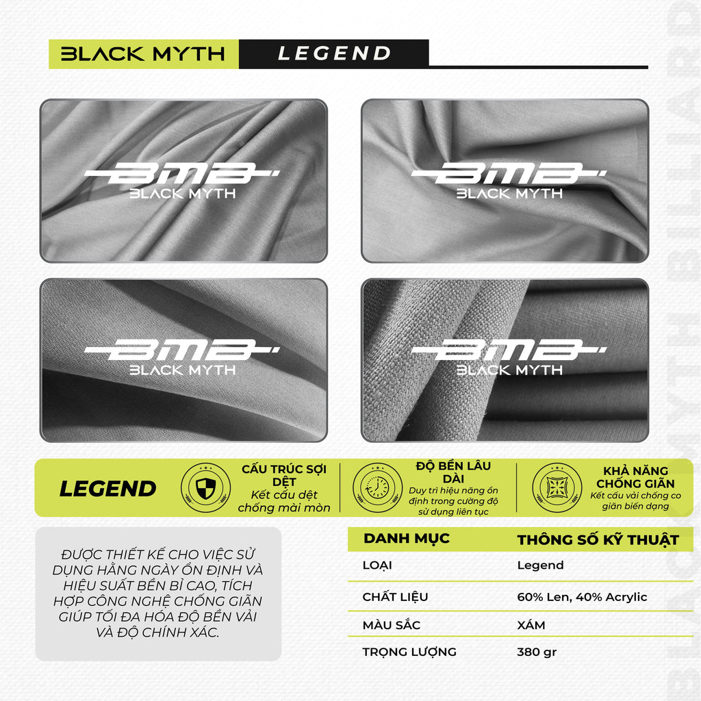 Vải Bàn Bi-A BMB Black Myth – Vải Nỉ Bida Cao Cấp