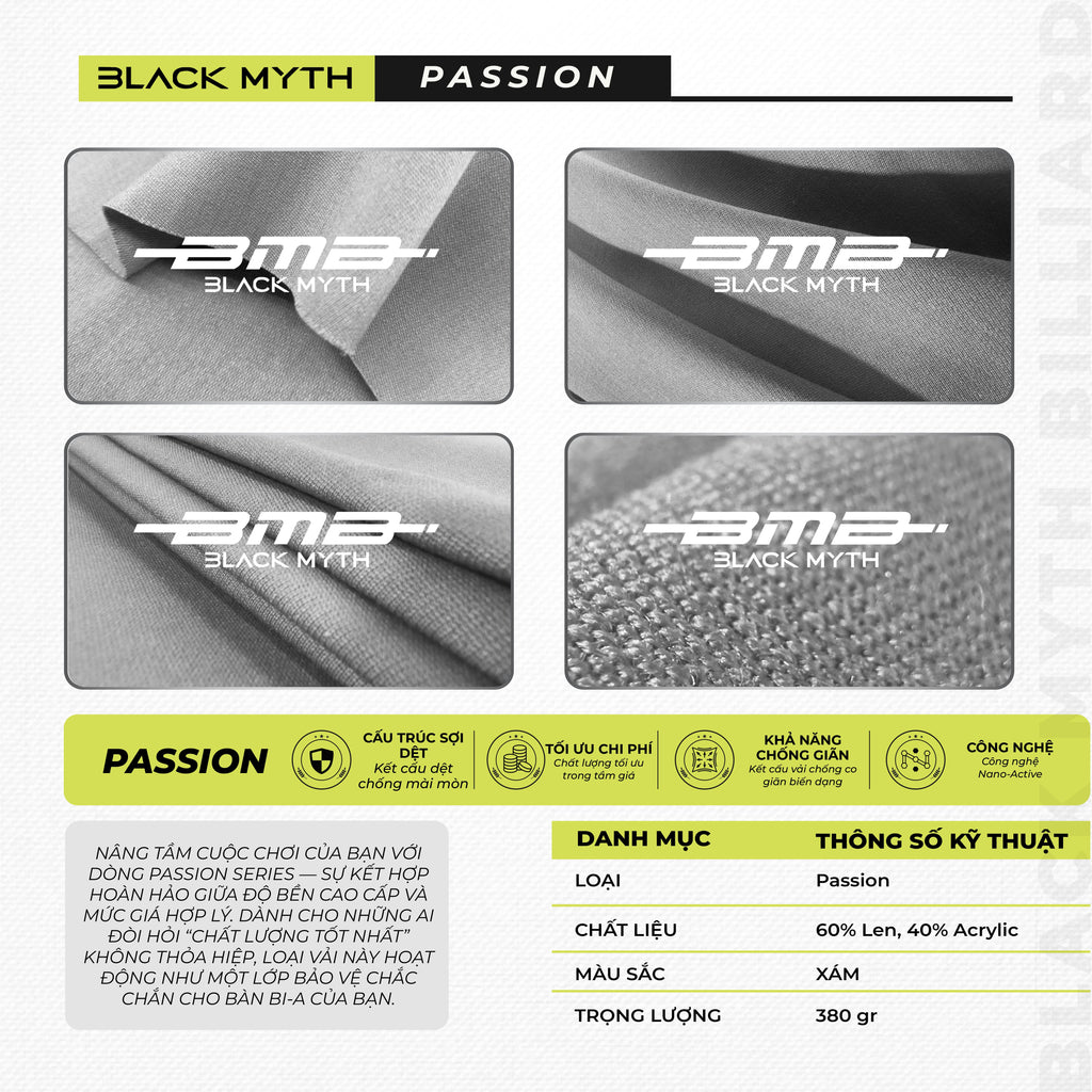 Vải Bàn Bi-A BMB Black Myth – Vải Nỉ Bida Cao Cấp
