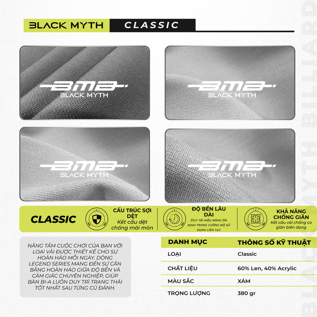 Vải Bàn Bi-A BMB Black Myth – Vải Nỉ Bida Cao Cấp