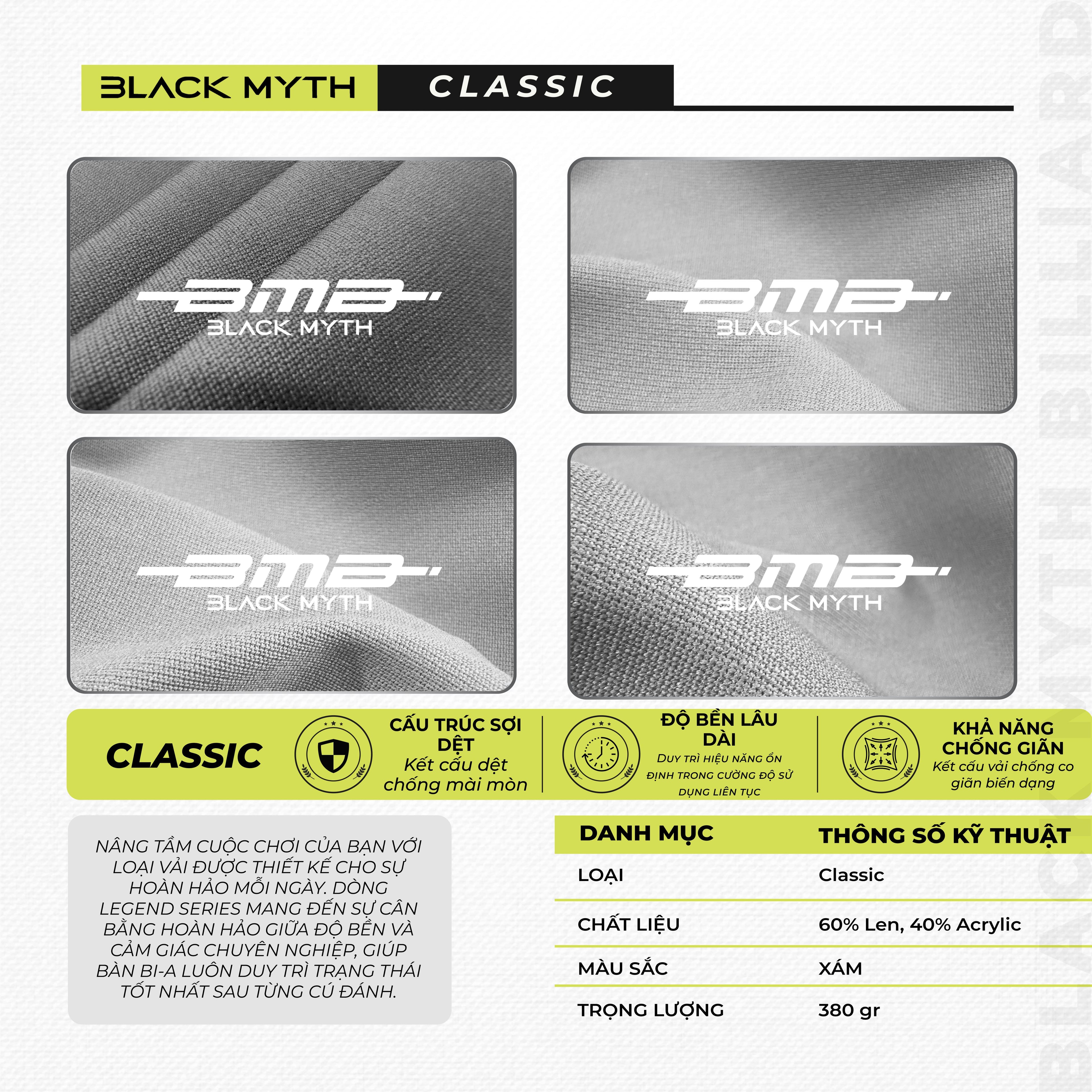 Vải Bàn Bi-A BMB Black Myth – Vải Nỉ Bida Cao Cấp