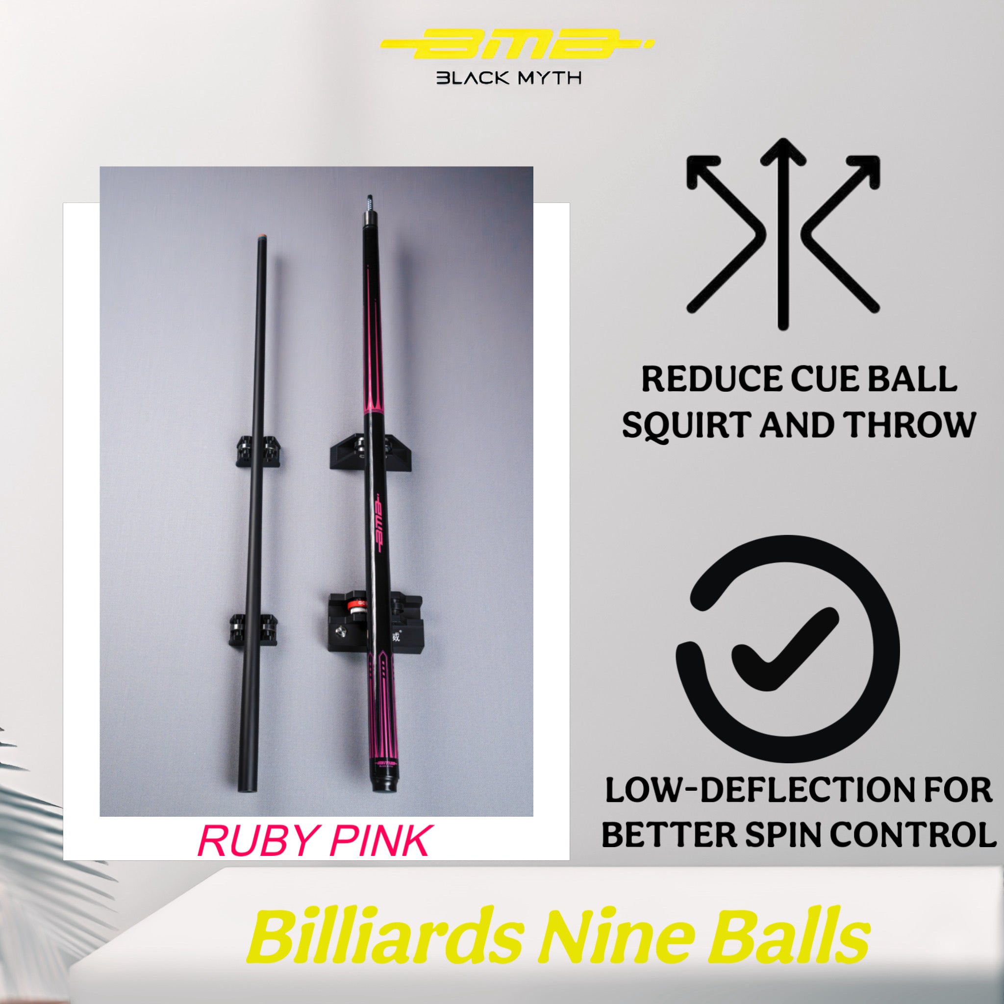 BMB Carbon Fibre Billiard Cue - Ruby Pink Premium, Accurate Strike, High Bounce