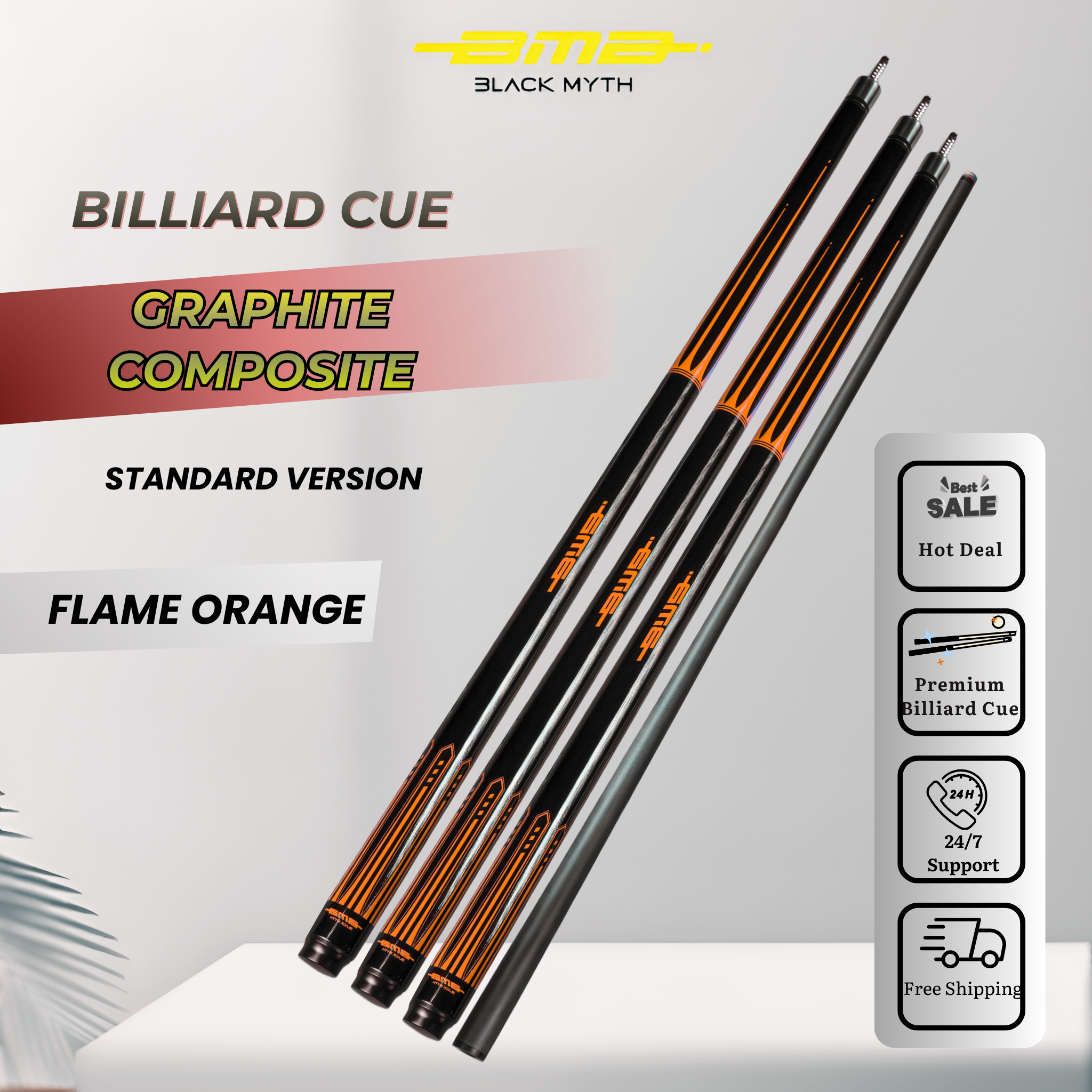 BMB Graphite Composite Pool Cue Orange Flame 58" - Professional