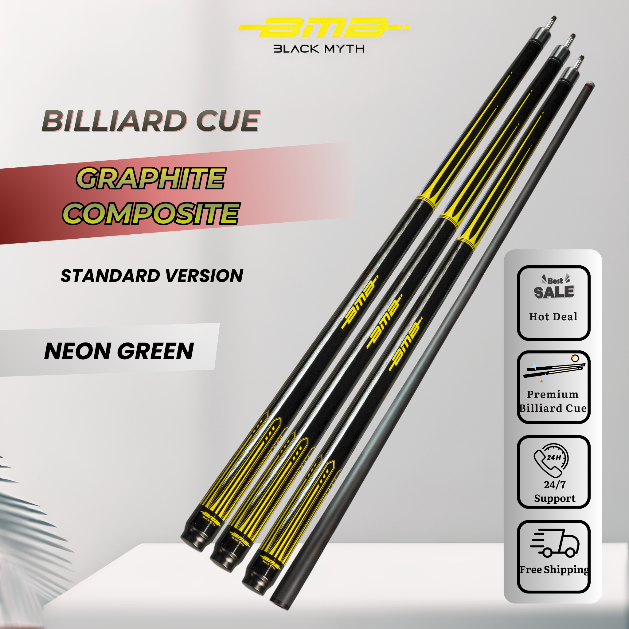 BMB Graphite Composite Pool Cue Neon Green 58" - Professional