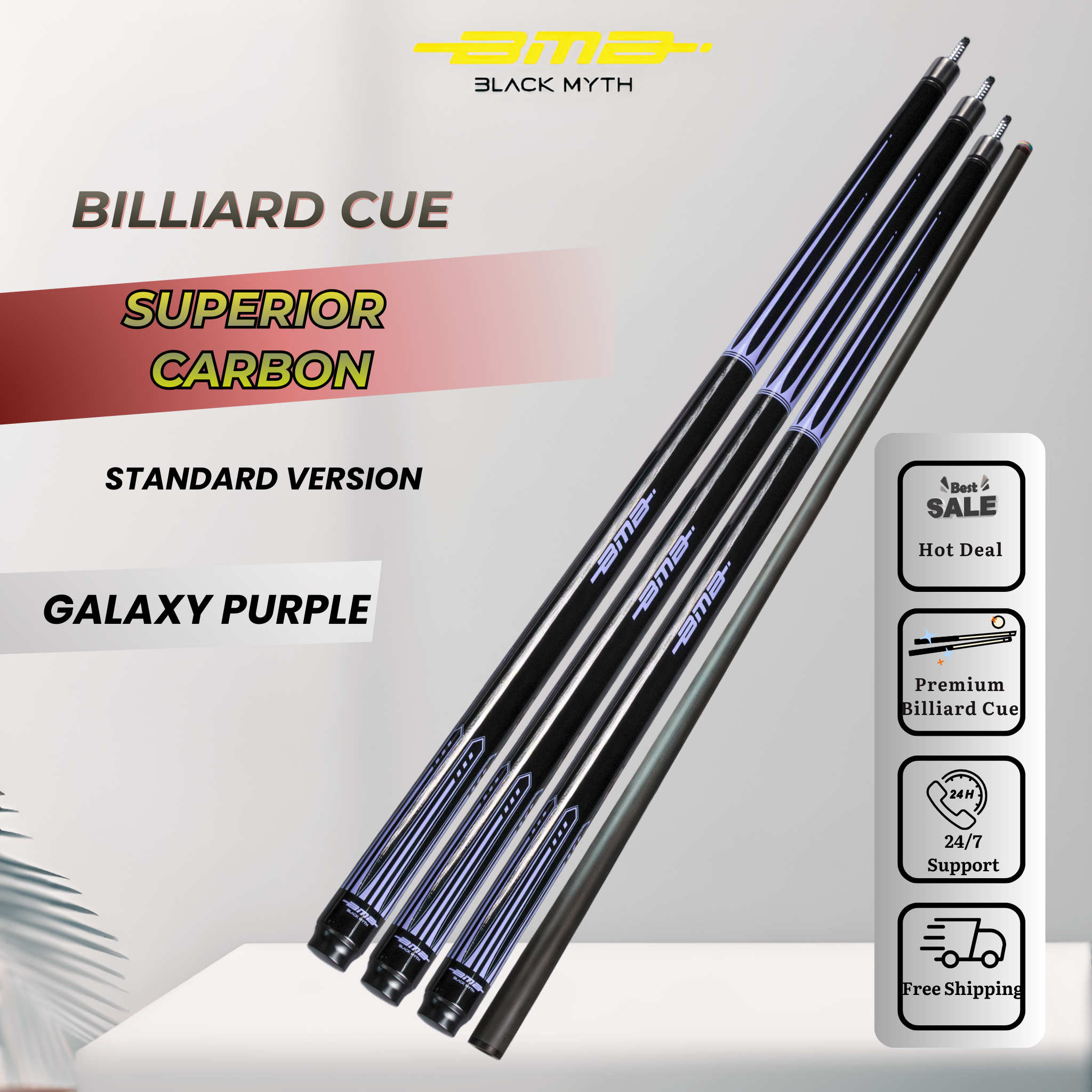 BMB Carbon Fibre Pool Cue Galaxy Purple 58" - Professional Grade