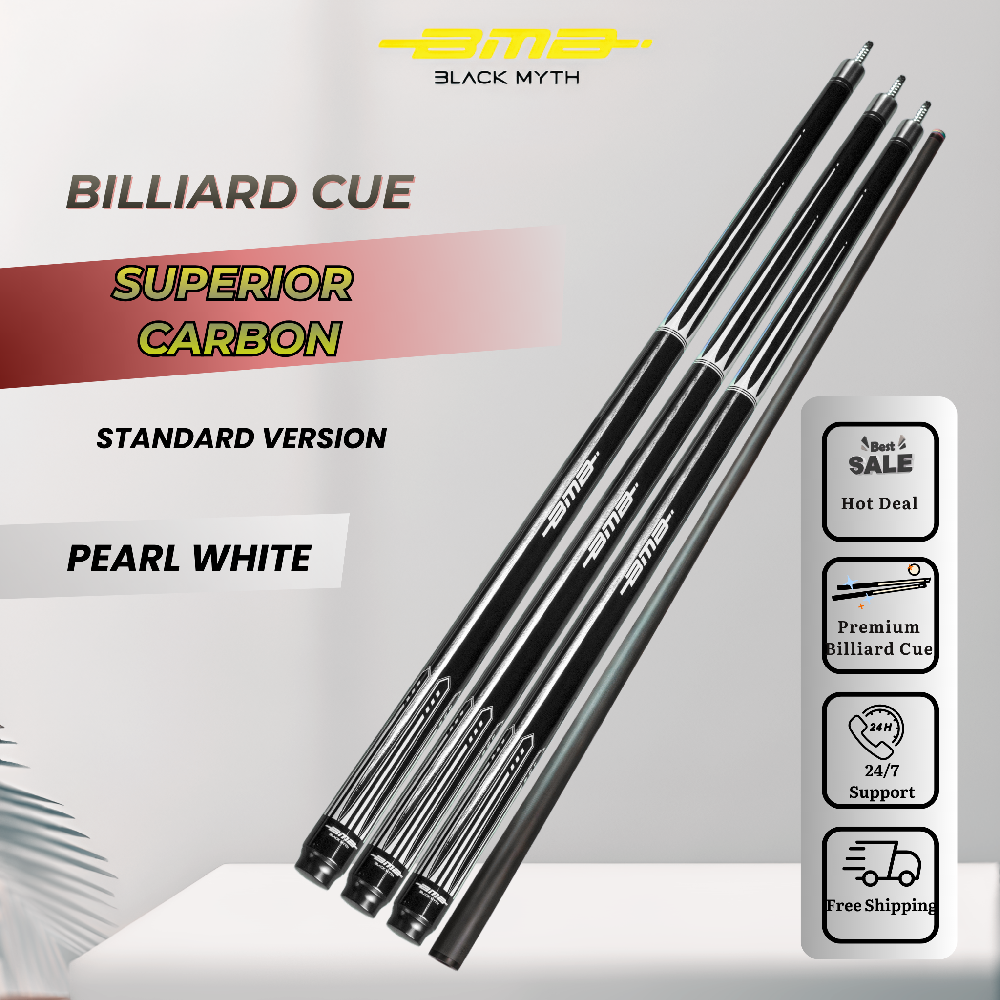 BMB Carbon Fibre Pool Cue Pearl White 58" - Professional Club
