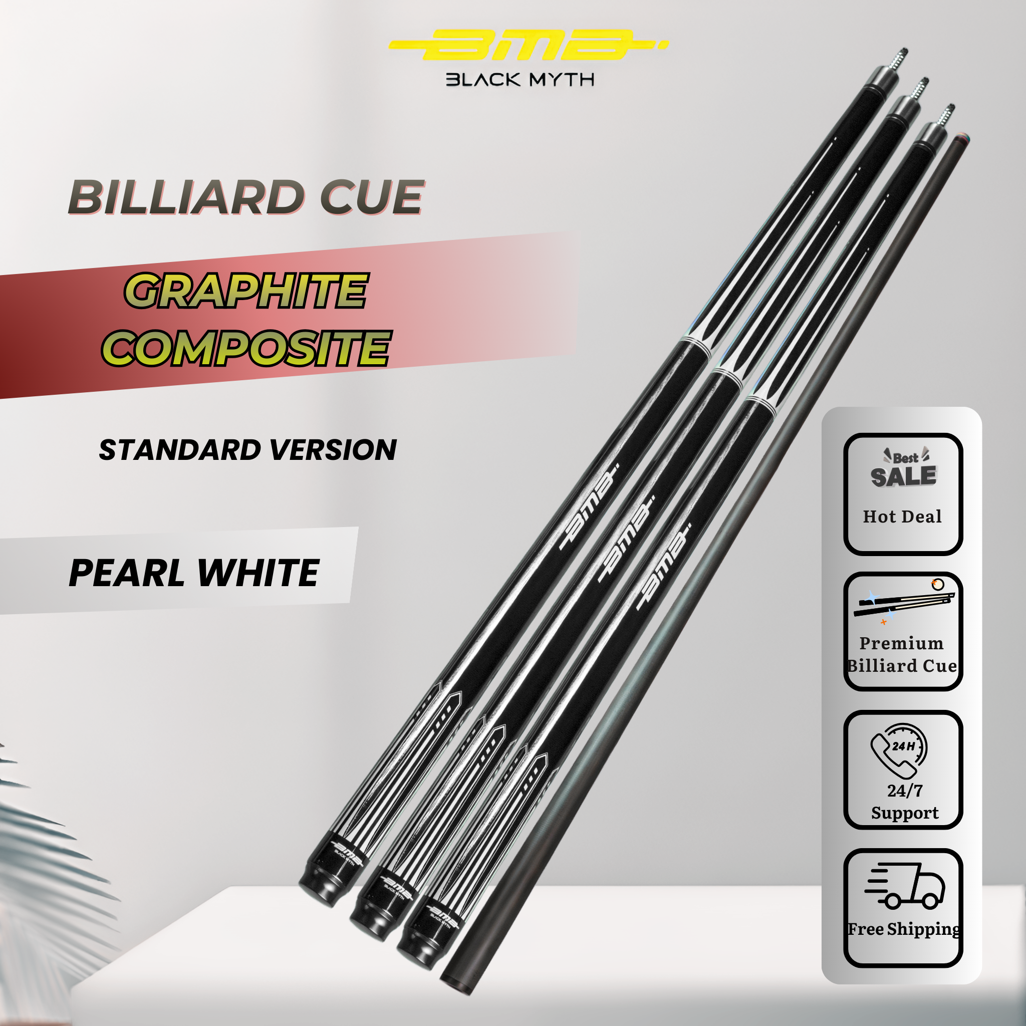BMB Graphite Composite Pool Cue Pearl White 58" - Professional