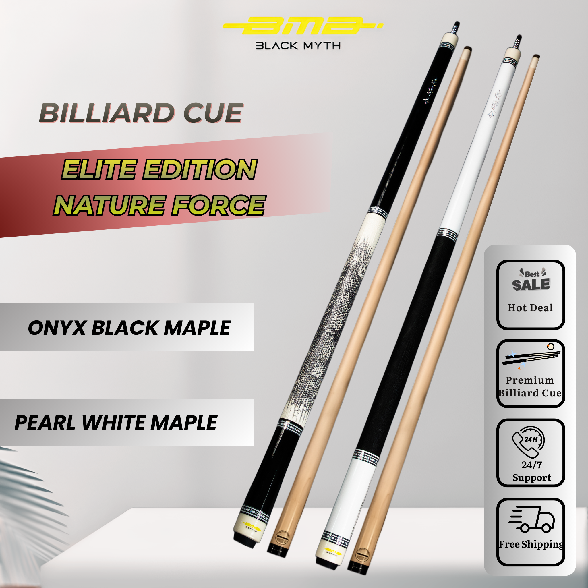 BMB Elite Onyx Black Maple Billiard Cue - Professional Pool Cue 58