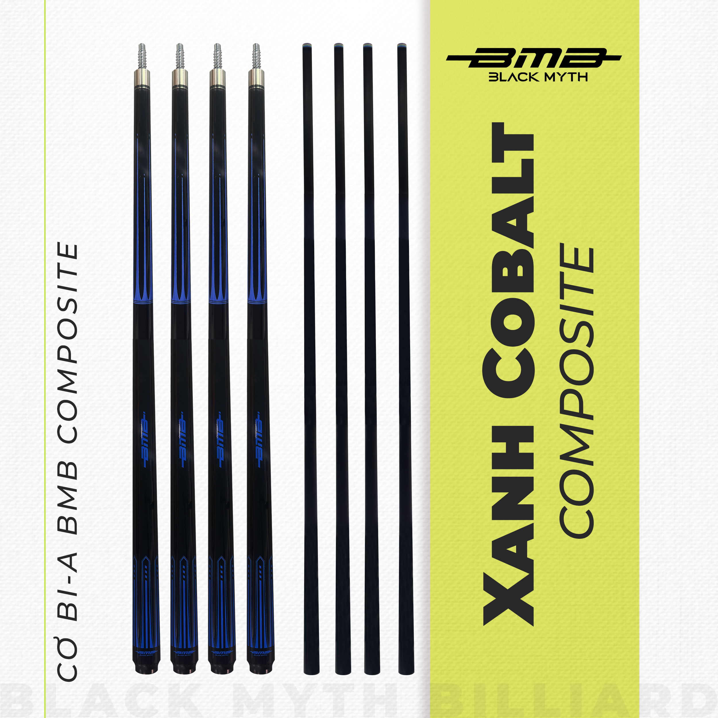 Cơ Bida BMB Xanh Cobalt – Ngọn Composite Siêu Bền, Không Lo Cong Vênh, Đánh Lâu Dài