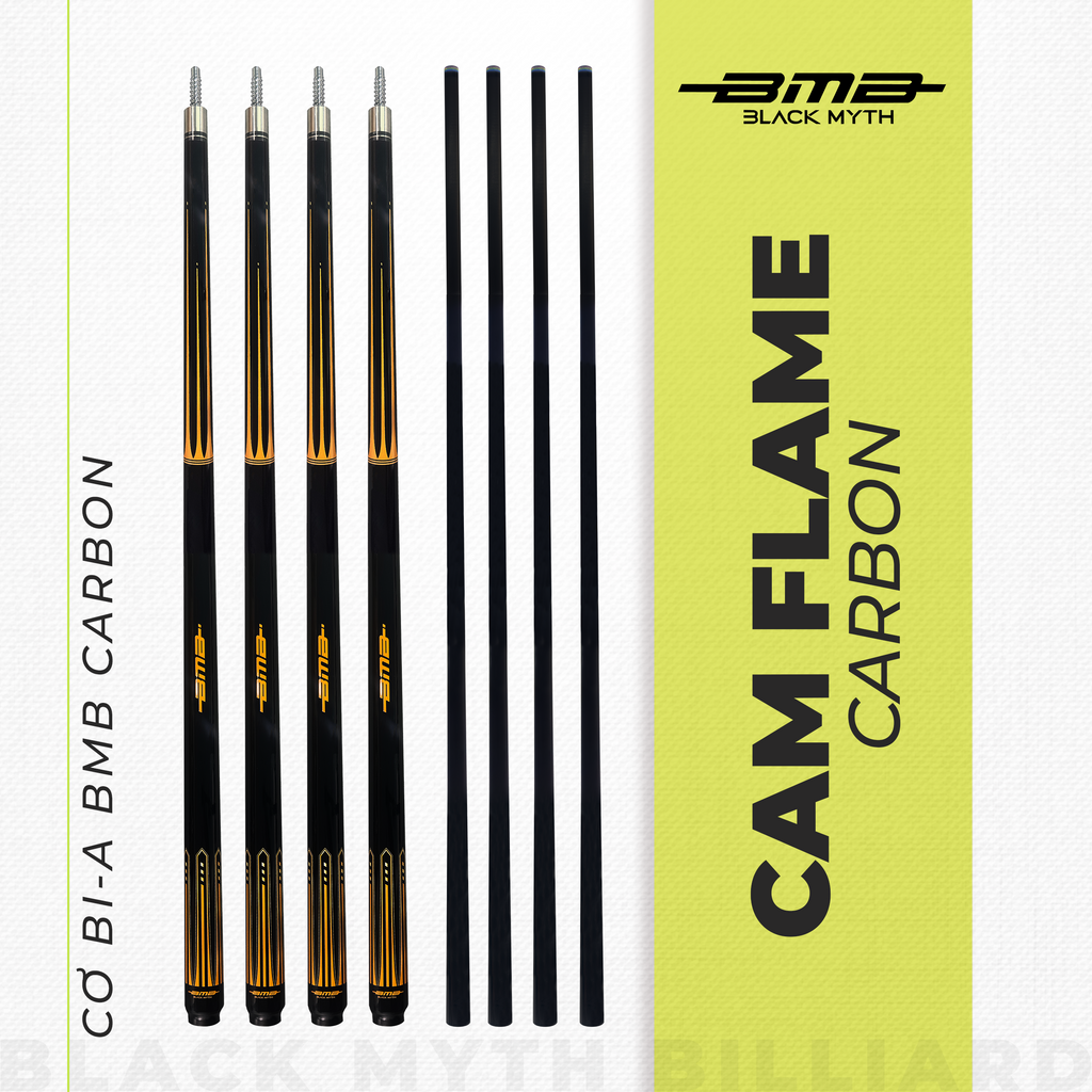 Cơ Bida BMB Cam Flame – Ngọn Carbon Low Deflection Bốc Lửa Trên Bàn Bi-a