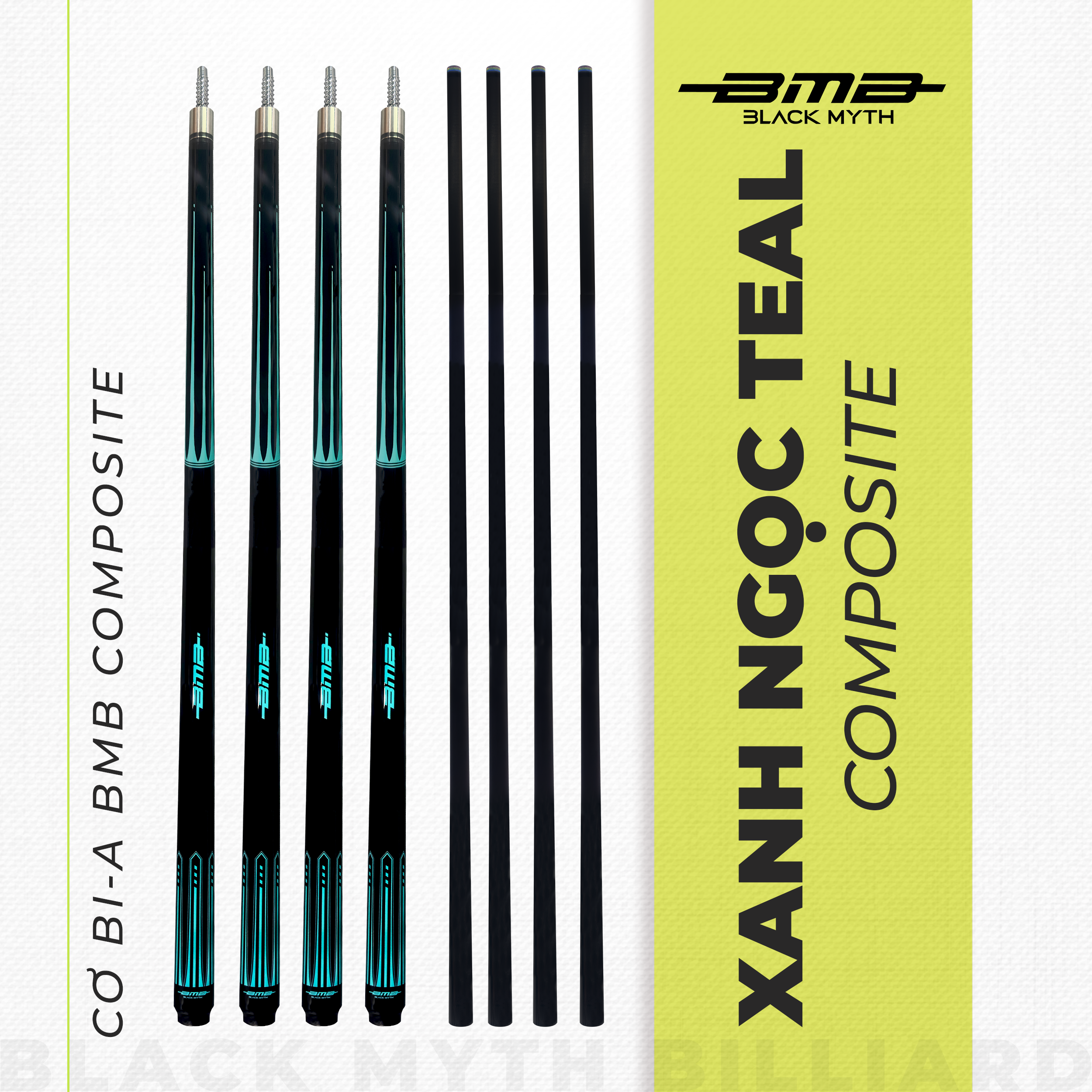Cơ Bida BMB Xanh Ngọc Teal – Ngọn Composite, Đánh Ổn, Xoáy Đỉnh