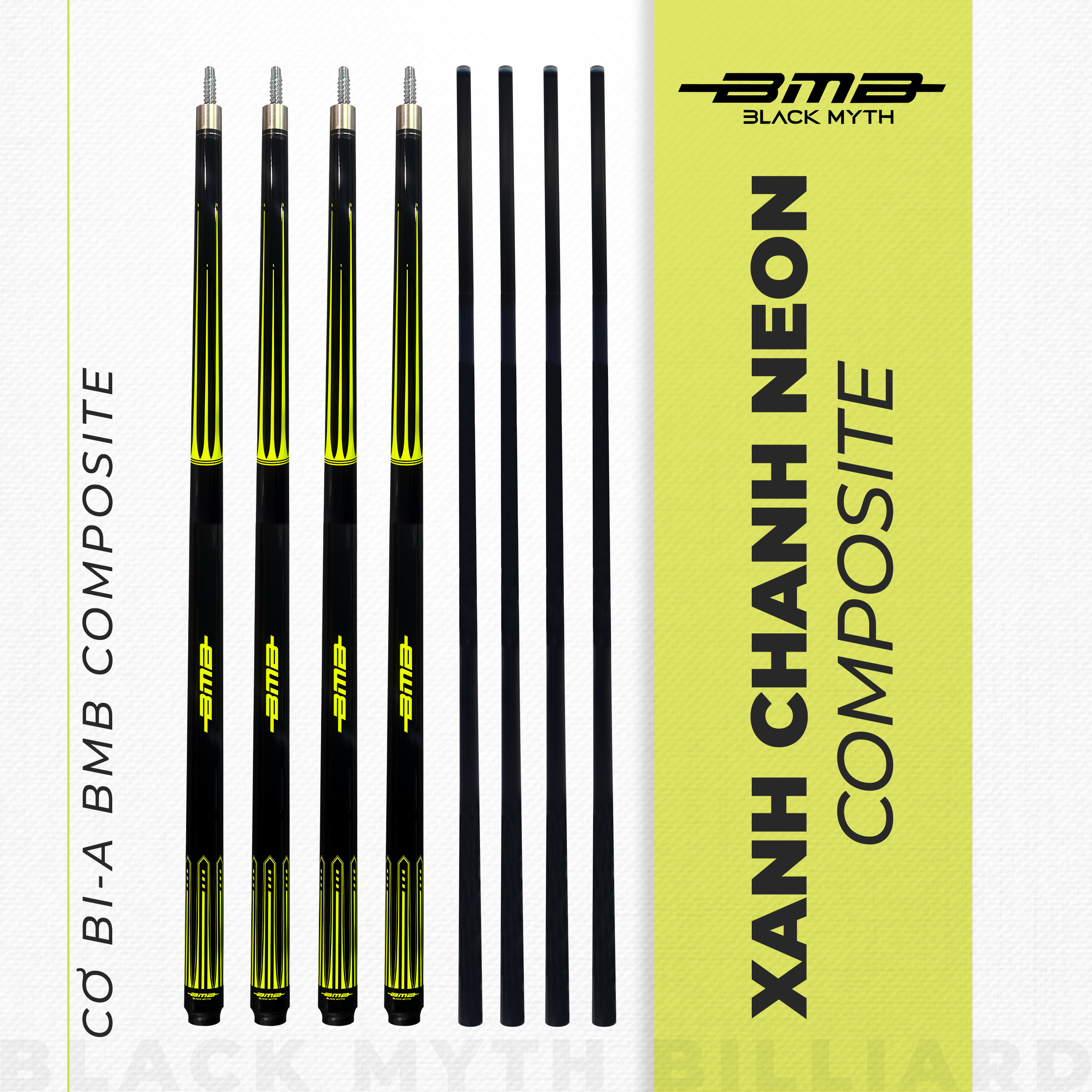 Cơ Bida BMB Xanh Chanh Neon – Ngọn Composite, Phong Cách Trẻ