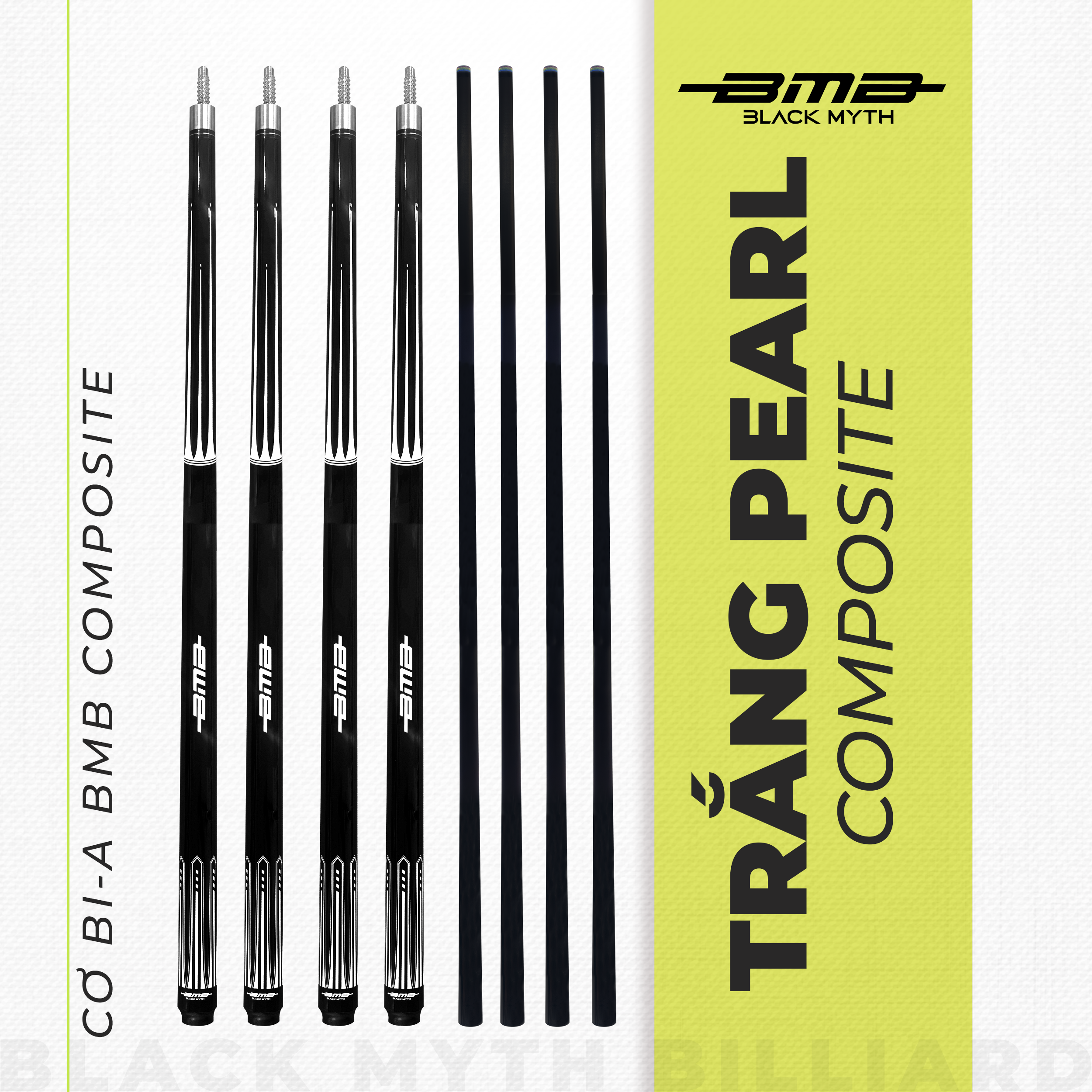 Cơ Bida BMB Trắng Pearl – Ngọn Composite Cân Bằng, Đánh Ổn Định, Giá Phải Chăng