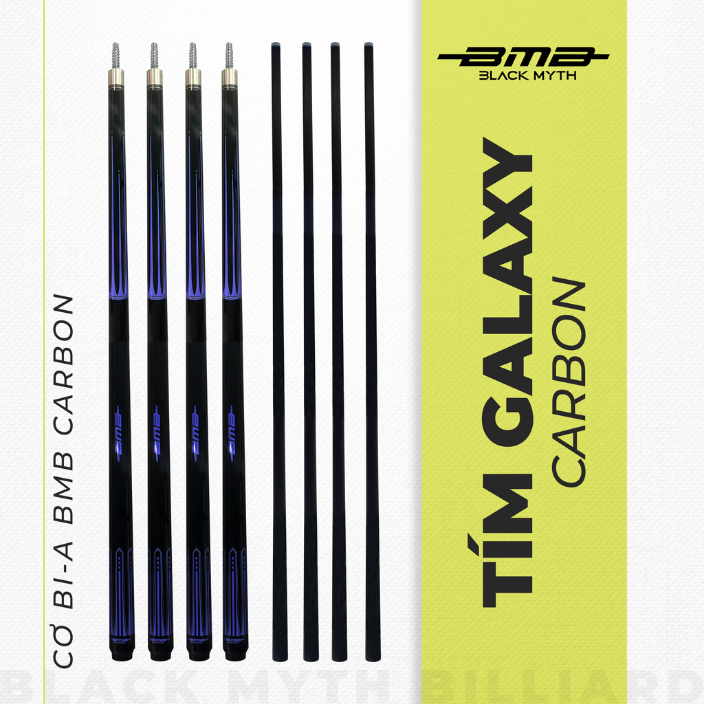 Cơ Bida BMB Tím Galaxy – Ngọn Carbon Low Deflection, Đánh Là Vào