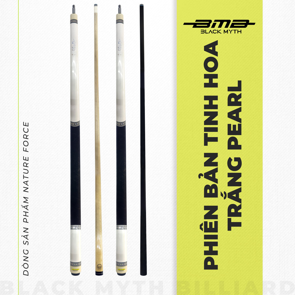 Cơ Bida BMB Trắng Pearl – Phiên Bản Tinh Hoa Carbon & Mộc Phong Canada