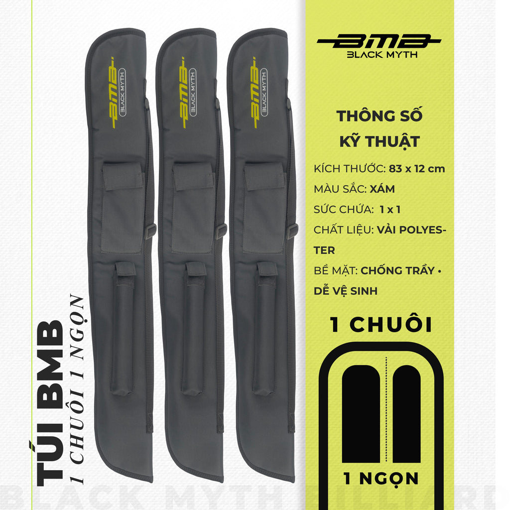 Bao Cơ Bida BMB Black Myth 1x1 – Vải Cao Cấp Màu Xám Nhẹ – Gọn – Bền