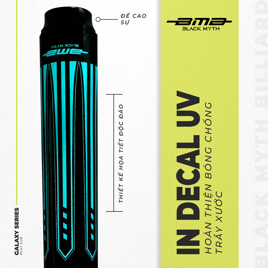 Cơ Bida BMB Xanh Ngọc Teal – Ngọn Carbon, Low Deflection, Đường Bi Chuẩn