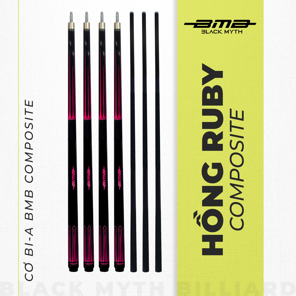 Cơ Bida BMB Hồng Ruby – Ngọn Composite, Low Deflection, Đường Bi Chuẩn